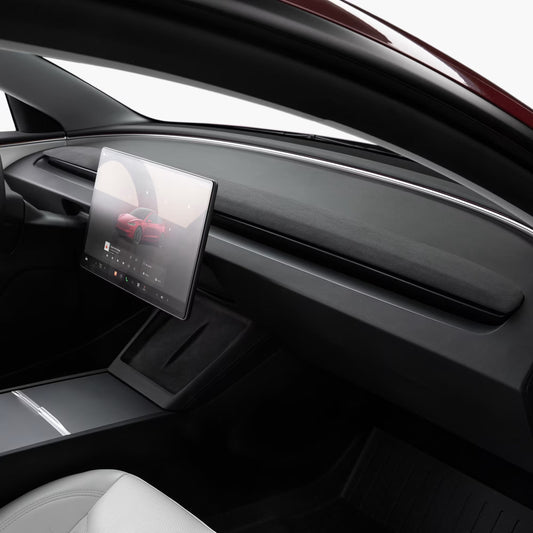 Tesla has introduced a Charcoal Suede Dashboard Upgrade, now available as an option for the latest Model 3 and Model Y vehicles.