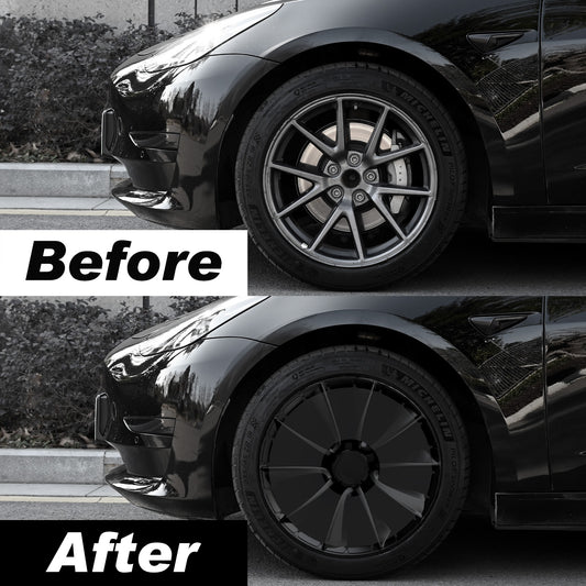 4PCS 19/20 Inch Transparent Wheel Covers for Tesla Model S/X/Cybertruck Induction Wheel Hubs 2020-2024, Full Coverage Wheel Hubcaps Replacement, Unique Centers Lock Installation Rim Protector