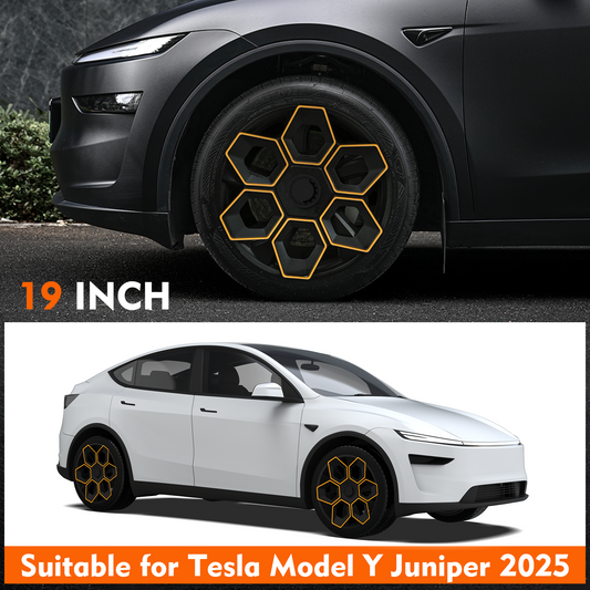 19 in Wheel Covers for Tesla Model Y Juniper Crossflow Wheels 2025, Centers Lock Installation Hubcaps, ABS Material Rim Protector Exterior Accessories (Yellow, 4PCS)