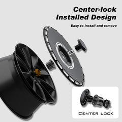 Custom Wheel Covers for Tesla Model Y Juniper Induction Wheel Hubs, Replaceable Rim Protector, Durable Scratch, Center Lock Installation Fits 2025 (Black Ring, 19/20 inch)