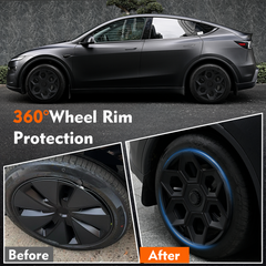 19 in Wheel Covers for Tesla Model Y Juniper Crossflow Wheels 2025, Centers Lock Installation Hubcaps, ABS Material Rim Protector Exterior Accessories (Black, 4PCS)