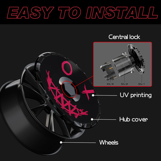 Wheel Covers for BYD Shark 6 , Full Coverage Hubcaps Replacement, Centers Lock Installation Rim Cover Protector (Pink Devil, Set of 4)