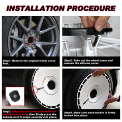 18 Inch Custom Snap On Hub Covers for Tesla Model 3, Wheel Covers Replacement Set, Rim Protectors Impact Resistant, Suitable for 2017-2023 (White Ring)