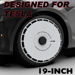 19 Inch Wheel Covers for Tesla Model Y, Full Coverage Hubcaps Replacement, Centers Lock Installation Rim Cover Protector (White Ring, Set of 4)
