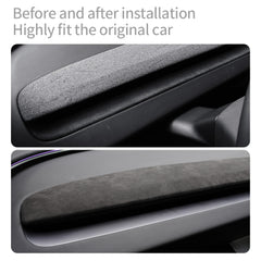 Alcantara Dashboard Overlay Cover, Removable Dashboard Panel Trims, Alcantara Style Center Console Panels Wrap Styling Mouldings Decor Accessories for Tesla 2024 Model 3/ 2025+ Model Y Interiors