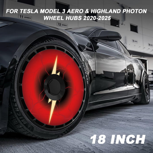 18 Inch Wheel Cover for Tesla Model 3 Aero & Highland Photon Wheel Hubs, Full Coverage Hubcaps, Center Lock Installed Rim Protectors Exterior Accessories Fit for 2020-2025 (Lightning, 4 PCS)