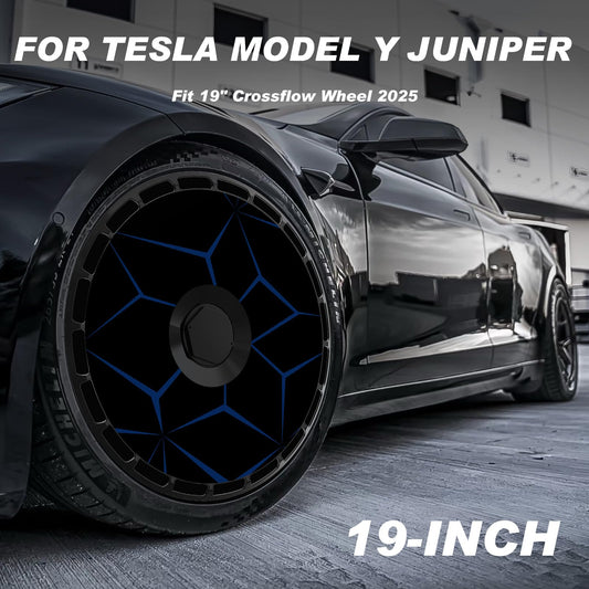 19/20 Inch Wheel Covers for Tesla Model Y Juniper Crossflow Wheels 2025, Centers Lock Installation Rim Protector, Full Coverage Hubcaps Exterior Accessories (Blue Lava, 4 PCS)