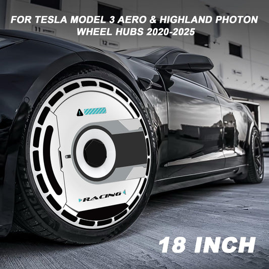 18 Inch Wheel Cover for Tesla Model 3 Aero & Highland Photon Wheel Hubs, Full Coverage Hubcaps, Center Lock Installed Rim Protectors Exterior Accessories Fit for 2020-2025 (Future, 4 PCS)