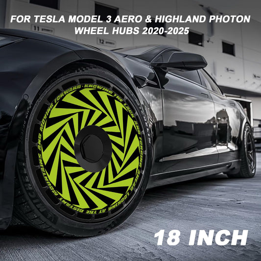 18 Inch Wheel Cover for Tesla Model 3 Aero & Highland Photon Wheel Hubs, Full Coverage Hubcaps, Center Lock Installed Rim Protectors Exterior Accessories Fit for 2020-2025 (Green Whirlpool, 4 PCS)
