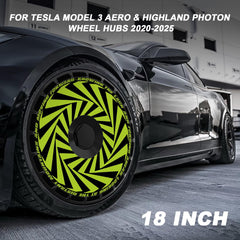 18 Inch Wheel Cover for Tesla Model 3 Aero & Highland Photon Wheel Hubs, Full Coverage Hubcaps, Center Lock Installed Rim Protectors Exterior Accessories Fit for 2020-2025 (Green Whirlpool, 4 PCS)