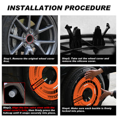18 Inch Custom Snap On Hub Covers for Tesla Model 3, Wheel Covers Replacement Set, Rim Protectors Impact Resistant, Suitable for 2017-2023 (Orange Legend)