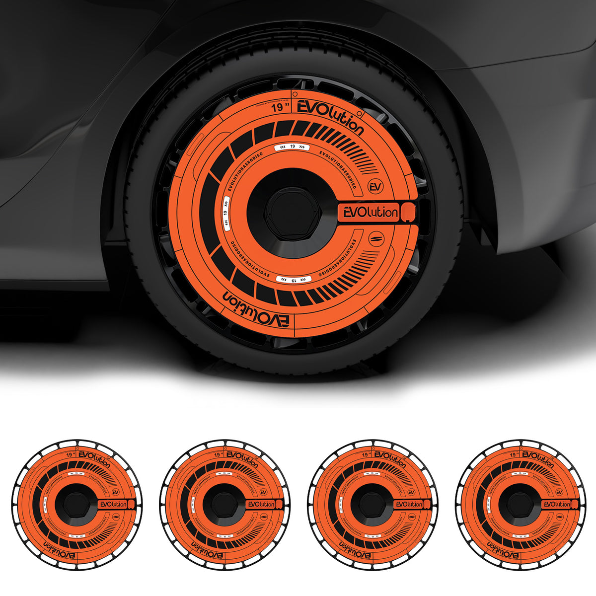 18 Inch Custom Snap On Hub Covers for Tesla Model 3, Wheel Covers Replacement Set, Rim Protectors Impact Resistant, Suitable for 2017-2023 (Orange Legend)