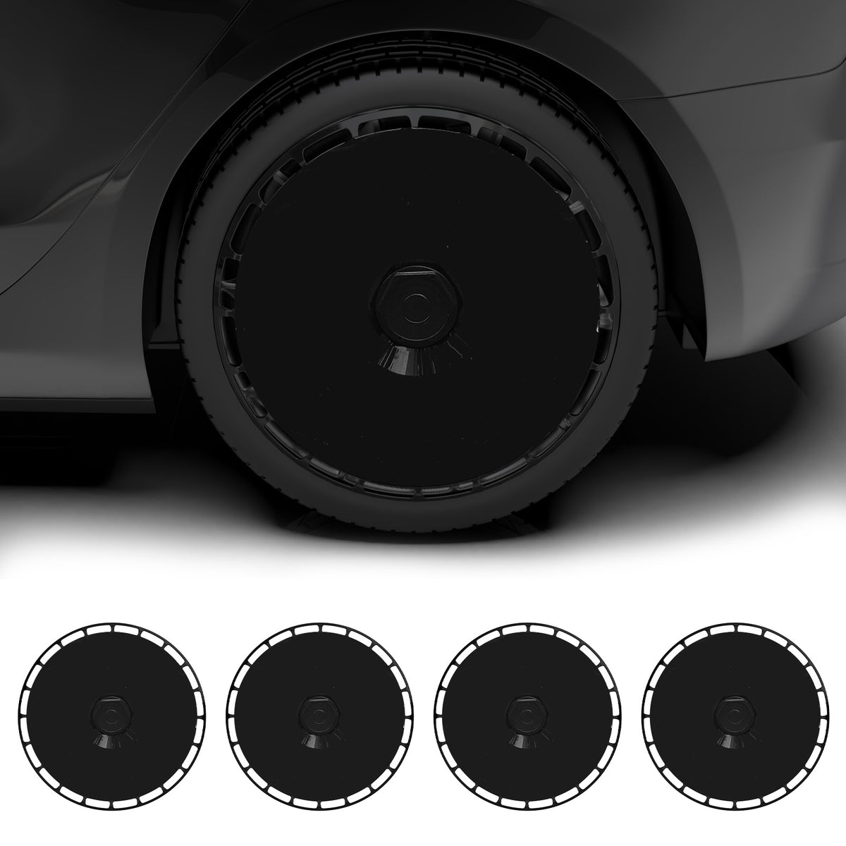 Wheel Covers for Tesla Model S/X/Cybertruck, Full Coverage Hubcaps Replacement, Centers Lock Installation Rim Cover Protector (Pure Black, Set of 4)