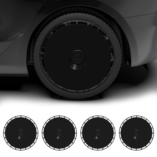 Wheel Covers for Tesla Model S/X/Cybertruck, Full Coverage Hubcaps Replacement, Centers Lock Installation Rim Cover Protector (Pure Black, Set of 4)