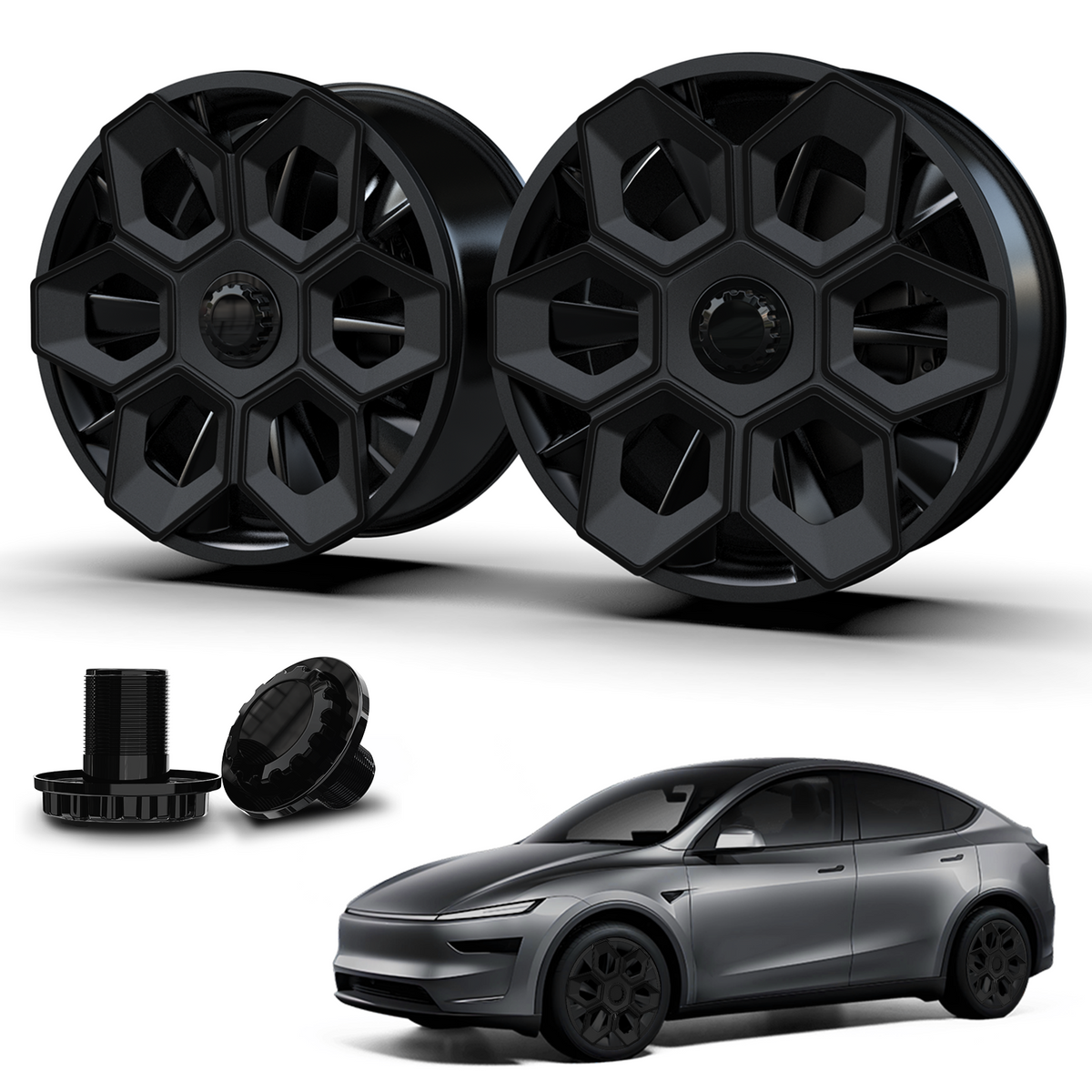 19 in Wheel Covers for Tesla Model Y Juniper Crossflow Wheels 2025, Centers Lock Installation Hubcaps, ABS Material Rim Protector Exterior Accessories (Black, 4PCS)