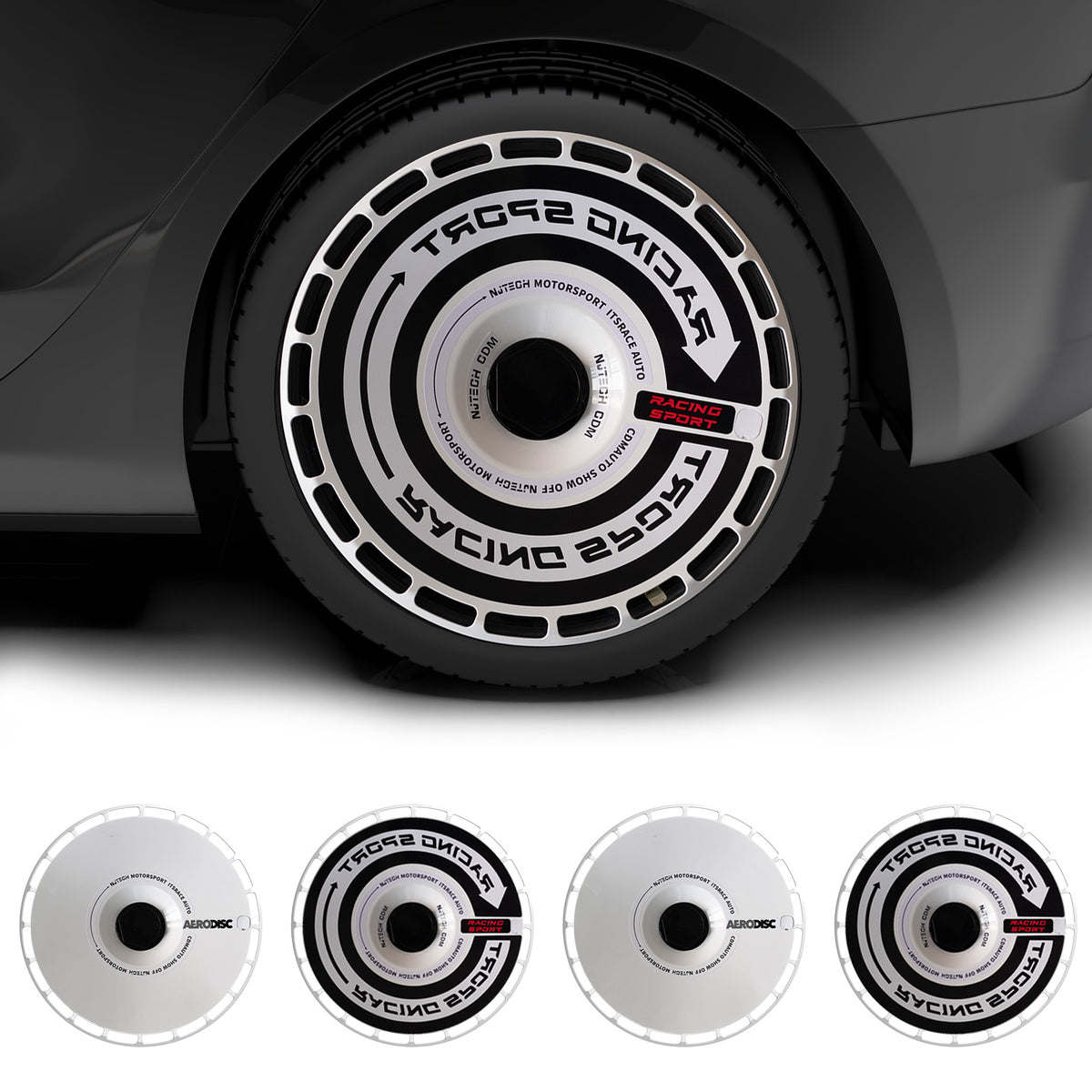 Custom Snap On Hub Covers for Tesla Model Y, Wheel Cover Replacement Set, Rim Protectors Impact Resistant, Suitable for 2021-2024 (Black and White,19/20 inch)