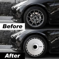 Custom Snap On Hub Covers for Tesla Model Y, Wheel Cover Replacement Set, Rim Protectors Impact Resistant, Suitable for 2021-2024 (Black and White,19/20 inch)