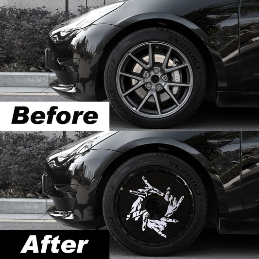 Custom Snap On Hub Covers for Tesla Model Y, Wheel Covers Replacement Set, Rim Protectors Impact Resistant, Suitable for 2021-2024 (Eros,Model Y,19/20 inch)