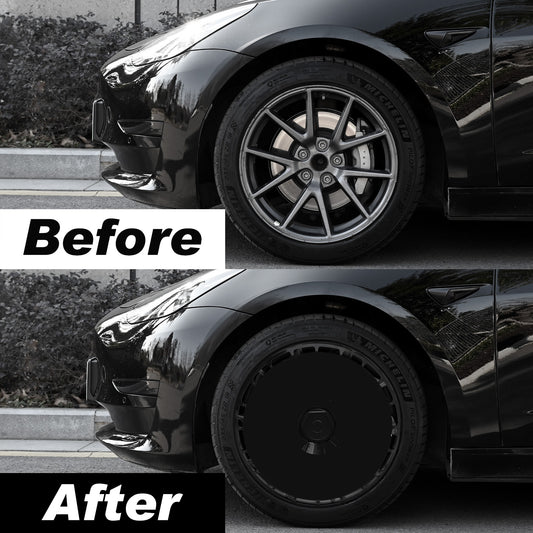 Wheel Covers for Tesla Model S/X/Cybertruck, Full Coverage Hubcaps Replacement, Centers Lock Installation Rim Cover Protector (Pure Black, Set of 4)