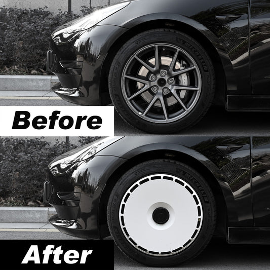 Wheel Covers for Tesla Model S/X/Cybertruck, Full Coverage Hubcaps Replacement, Centers Lock Installation Rim Cover Protector (Pure White, Set of 4)