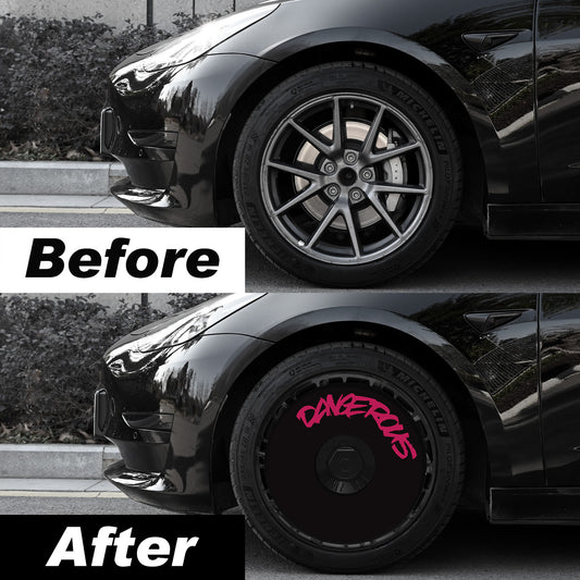 Wheel Covers for Tesla Model S/X/Cybertruck, Full Coverage Hubcaps Replacement, Centers Lock Installation Rim Cover Protector (Devil Niuniu, Set of 4)