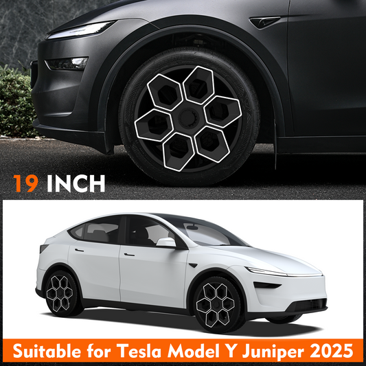 19 in Wheel Covers for Tesla Model Y Juniper Crossflow Wheels 2025, Centers Lock Installation Hubcaps, ABS Material Rim Protector Exterior Accessories (White, 4PCS)