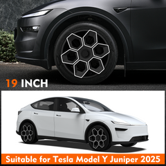 19 in Wheel Covers for Tesla Model Y Juniper Crossflow Wheels 2025, Centers Lock Installation Hubcaps, ABS Material Rim Protector Exterior Accessories (White, 4PCS)