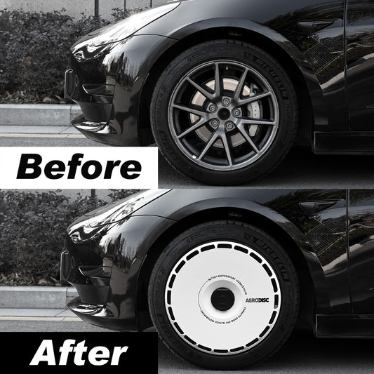 Wheel Covers for Tesla Model Y, Full Coverage Hubcaps Replacement, Centers Lock Installation Rim Cover Protector (White Ring, Set of 4, 19/20 Inch )