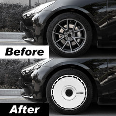 Wheel Covers for Tesla Model Y, Full Coverage Hubcaps Replacement, Centers Lock Installation Rim Cover Protector (White Ring, Set of 4, 19/20 Inch )