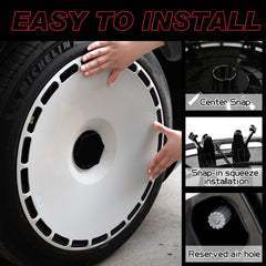 Wheel Covers for Tesla Model Y Induction Wheel Hubs, Full Coverage Rim Protector, Snap-On Hubcaps for Scratch Resistance, Fits 2021-2024, Pure White, 19/20 inch