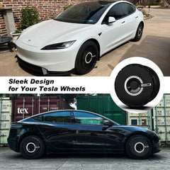 Wheel Covers for Tesla Model X/S/ Cybertruck, Full Coverage Hubcaps Replacement, Centers Lock Installation Rim Cover Protector (Black Ring, Set of 4)