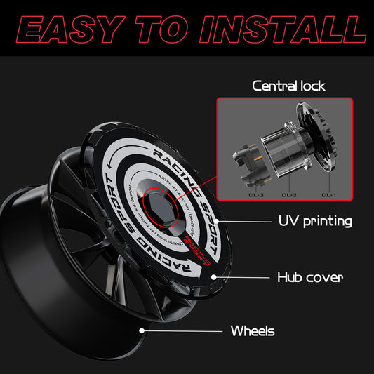 Wheel Covers for BYD Han, Full Coverage Hubcaps Replacement, Centers Lock Installation Rim Cover Protector (Black & White, Set of 4)