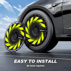 (4-Pack) Wheel Covers for Tesla Model Y Wheel Hubs, Full Coverage Rim Protector, Snap-On Hubcaps for Scratch Resistance, Fits 2021-2024, Hurricane-Green, 19/20 inch