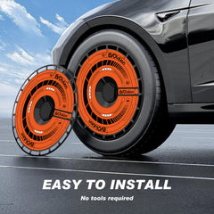 Custom Snap On Hub Covers for Tesla Model Y, Wheel Covers Replacement Set, Rim Protectors Impact Resistant, Suitable for 2021-2024 (Orange Legend,19/20 inch)