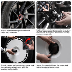 Custom Wheel Covers for Tesla Model S/X/Cybertruck Wheel Hubs, Replaceable Rim Protector, Durable Scratch, Center Lock Installation (0098，Set of 4)