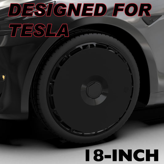 Wheel Covers for Tesla Model 3 18-Inch, Snap-On Full Coverage Rim Protector, Less Wind Drag, Tesla Model 3 Accessories, Fit 2017-2023, Pure Black