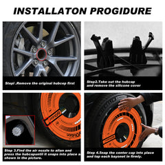 Custom Snap On Hub Covers for Tesla Model Y, Wheel Covers Replacement Set, Rim Protectors Impact Resistant, Suitable for 2021-2024 (Orange Legend,19/20 inch)