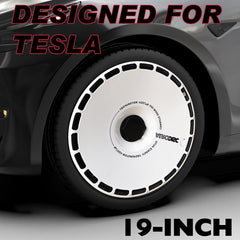 Custom Snap On Hub Covers for Tesla Model Y, Wheel Cover Replacement Set, Rim Protectors Impact Resistant, Suitable for 2021-2024 (Black and White,19/20 inch)