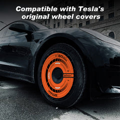 Custom Snap On Hub Covers for Tesla Model Y, Wheel Covers Replacement Set, Rim Protectors Impact Resistant, Suitable for 2021-2024 (Orange Legend,19/20 inch)
