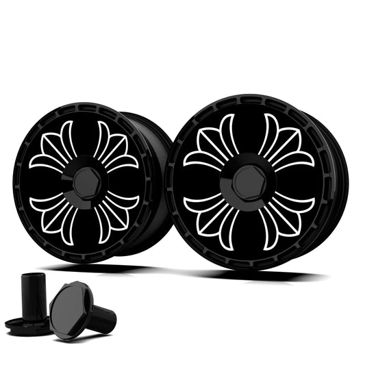 Custom Wheel Covers, Replaceable Rim Protector, Durable Scratch, Center Lock Installation  (Black Flowers, 4 PCS)