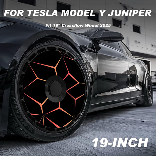 19/20 Inch Wheel Covers for Tesla Model Y Juniper Crossflow Wheels 2025, Centers Lock Installation Rim Protector, Full Coverage Hubcaps Exterior Accessories (Red & Yellow Lava, 4 PCS)