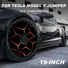19/20 Inch Wheel Covers for Tesla Model Y Juniper Crossflow Wheels 2025, Centers Lock Installation Rim Protector, Full Coverage Hubcaps Exterior Accessories (Red & Yellow Lava, 4 PCS)