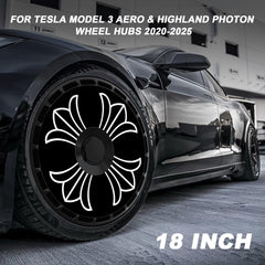 18 Inch Wheel Cover for Tesla Model 3 Aero & Highland Photon Wheel Hubs, Full Coverage Hubcaps, Center Lock Installed Rim Protectors Exterior Accessories Fit for 2020-2025 (Black Flowers, 4 PCS)