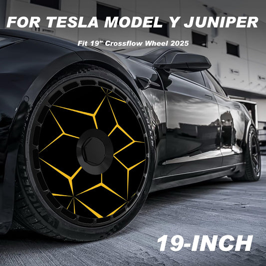 19/ 20 Inch Wheel Covers for Tesla Model Y Juniper Crossflow Wheels 2025, Centers Lock Installation Rim Protector, Full Coverage Hubcaps Exterior Accessories (Yellow Lava, 4 PCS)