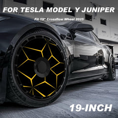 19/ 20 Inch Wheel Covers for Tesla Model Y Juniper Crossflow Wheels 2025, Centers Lock Installation Rim Protector, Full Coverage Hubcaps Exterior Accessories (Yellow Lava, 4 PCS)