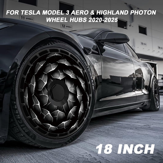 18 Inch Wheel Cover for Tesla Model 3 Aero/Highland Photon Wheel Hubs, Full Coverage Hubcaps, Center Lock Installation Rim Protectors Exterior Accessories Fit for 2020-2025 (Black Rose, 4 PCS)