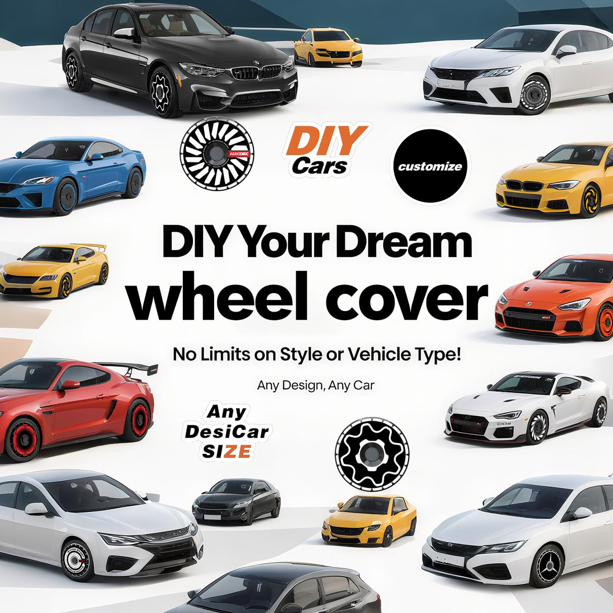 Custom Wheel Covers for 18-22 Inch Wheels, Universal Fit for Tesla, BMW, Toyota, SUVs, EVs, All-Weather ABS Polymer, UV-Resistant, Aerodynamic Design, Easy Center-Lock Installation